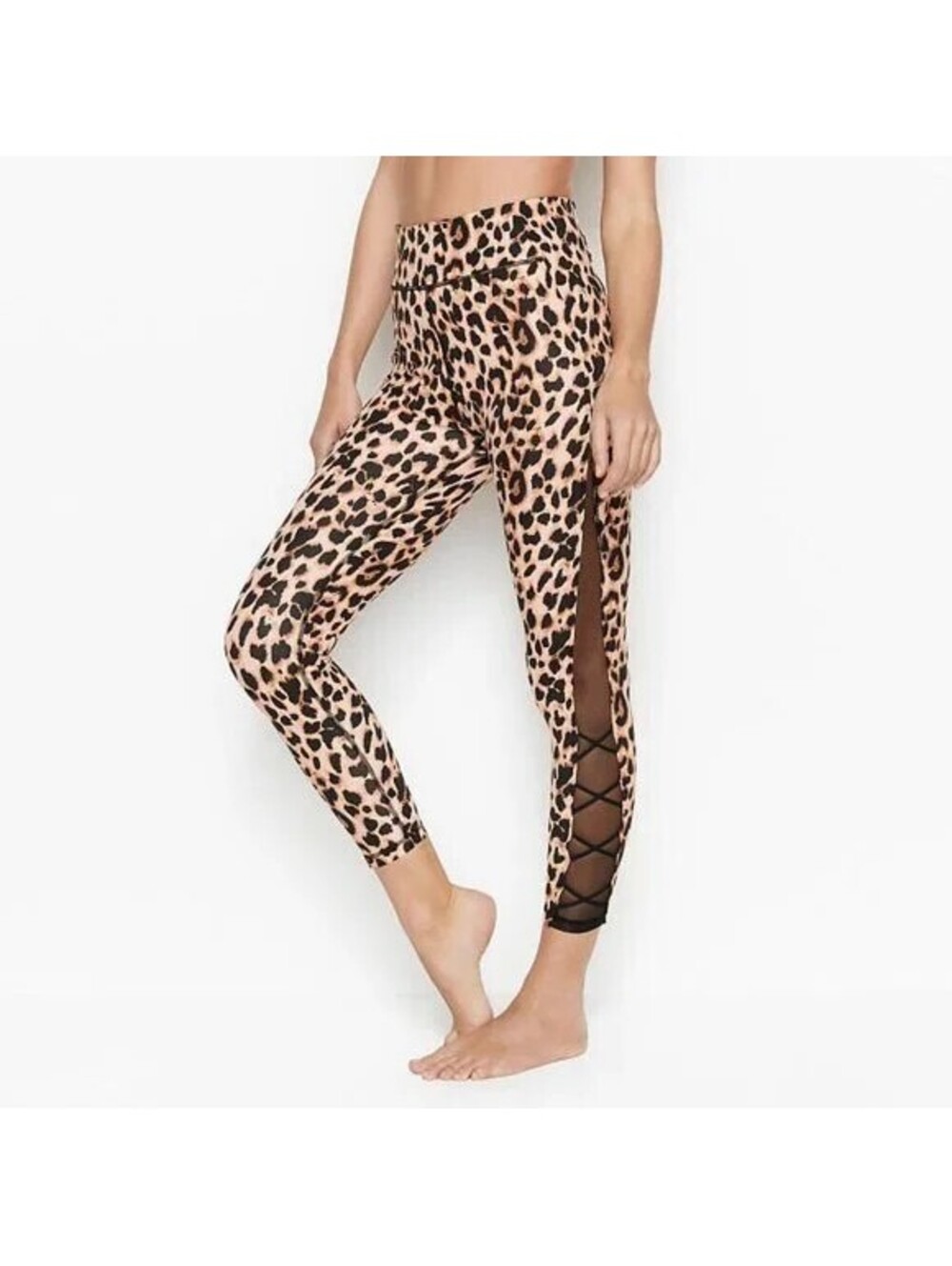 Victoria's Secret Incredible Essential Legging Leopard Highrise M Mesh Lace Up